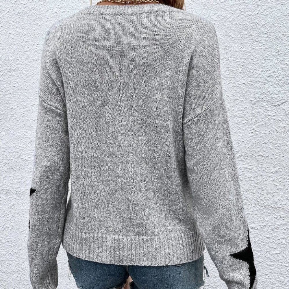 star print knit Sweater top Grey - Picture 3 of 5